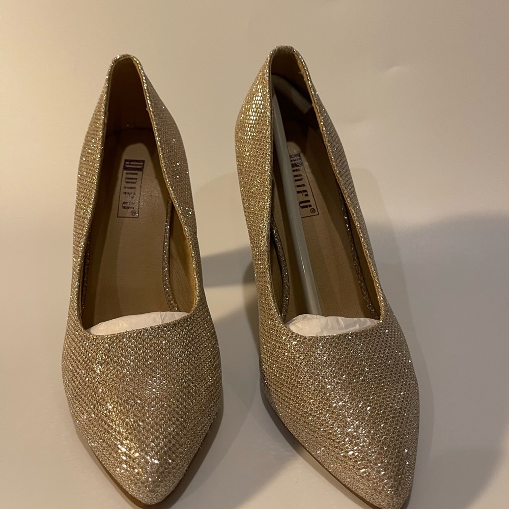 IDIFU Women's IN4 Chuncky-HI Block High Heels Closed Pointed Toe Gold Glitter